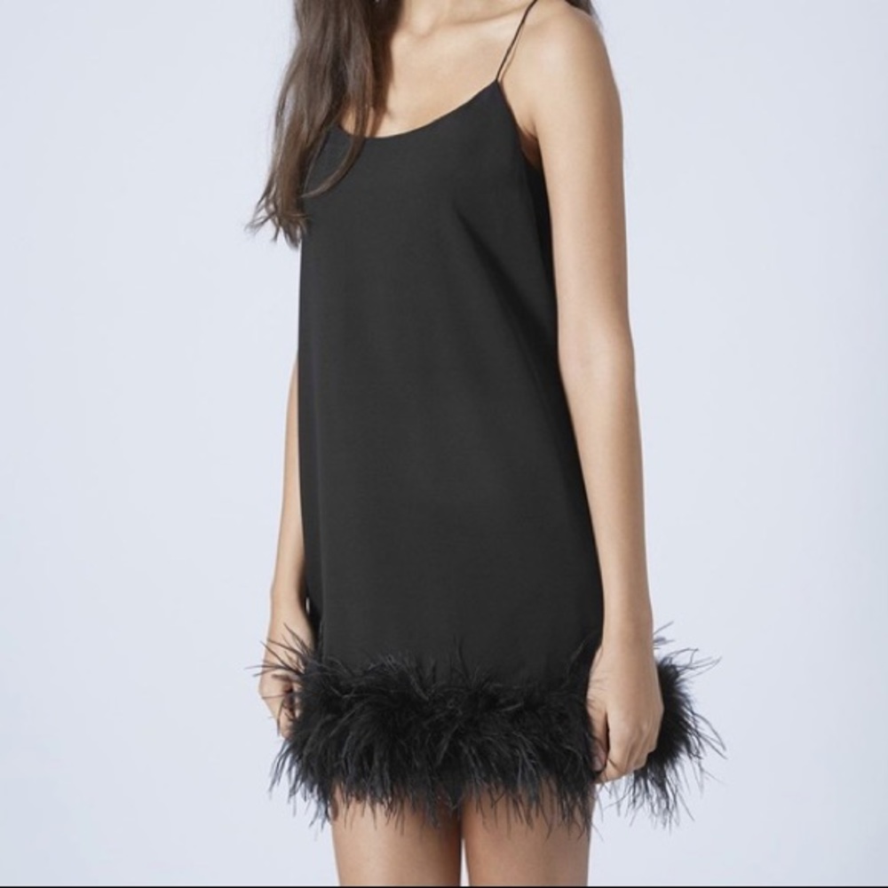 Topshop Feather Hem Slip Dress
